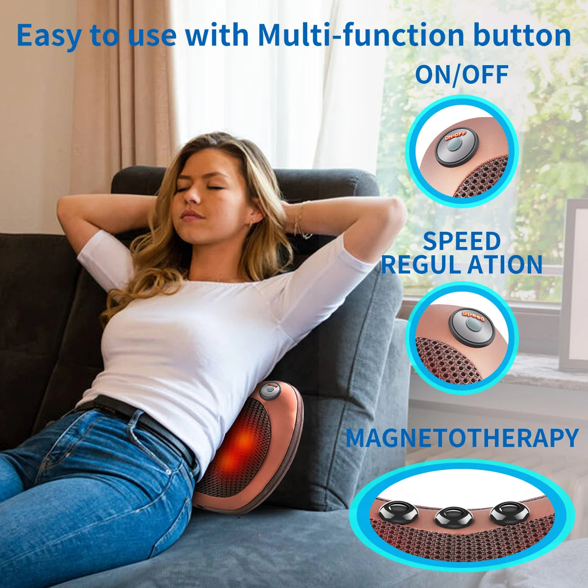 Massage Pillow For Head Relax Electric Shoulder Back Shiatsu Neck Massage,3 Speed